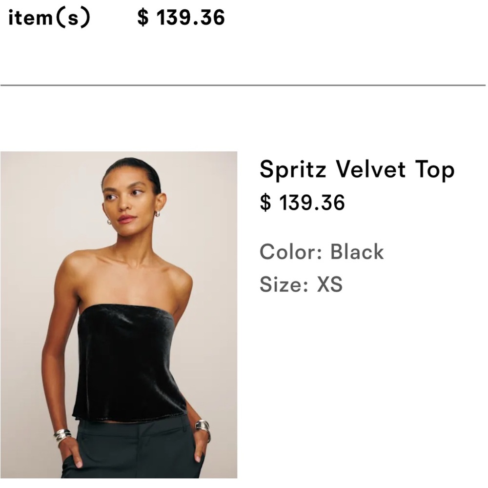 Reformation Spritz Velvet Top Black - Size XS